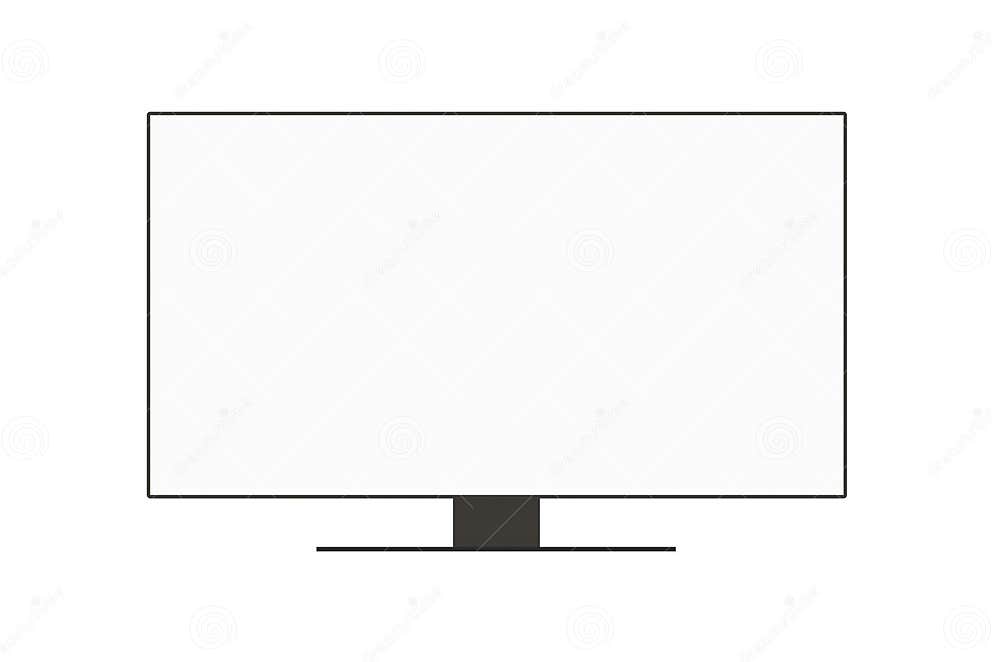 Flat Wide TV with White Screen Isolated on White Background Stock
