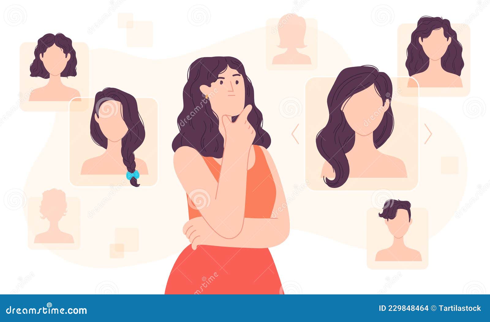 Flat Woman Choose Hair Style in Digital Space. Stylist Decision Haircut App  Stock Vector - Illustration of screen, style: 229848464