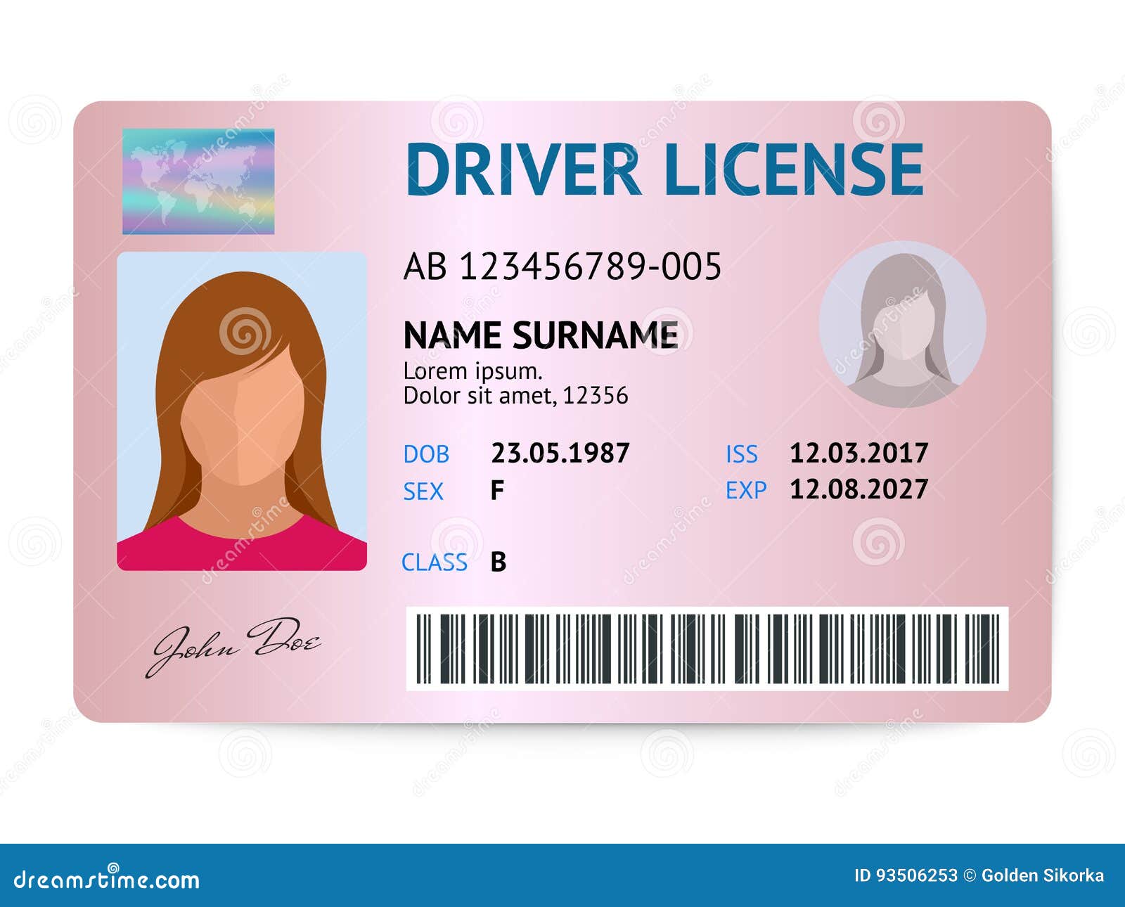 Flat Woman Driver License Plastic Card Template, Id Card Vector Pertaining To Florida Id Card Template