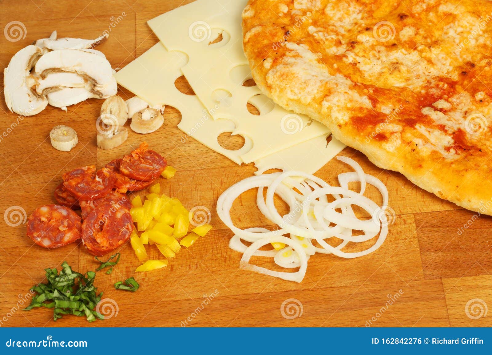 Flatbread Pizza Ingredients Stock Photo Image of pepper, wooden