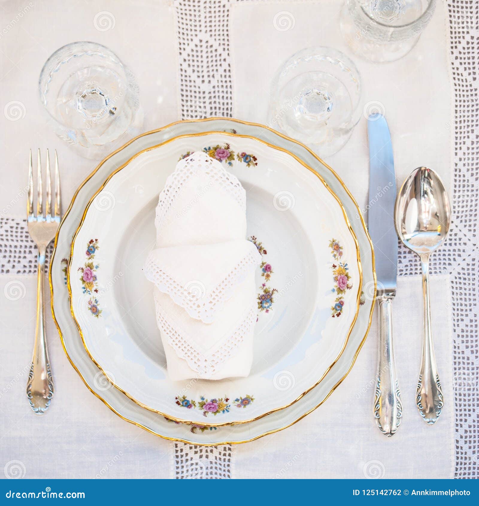 Flatlay of a Luxury Floral Pattern Porcelain Plates with Silver Stock ...