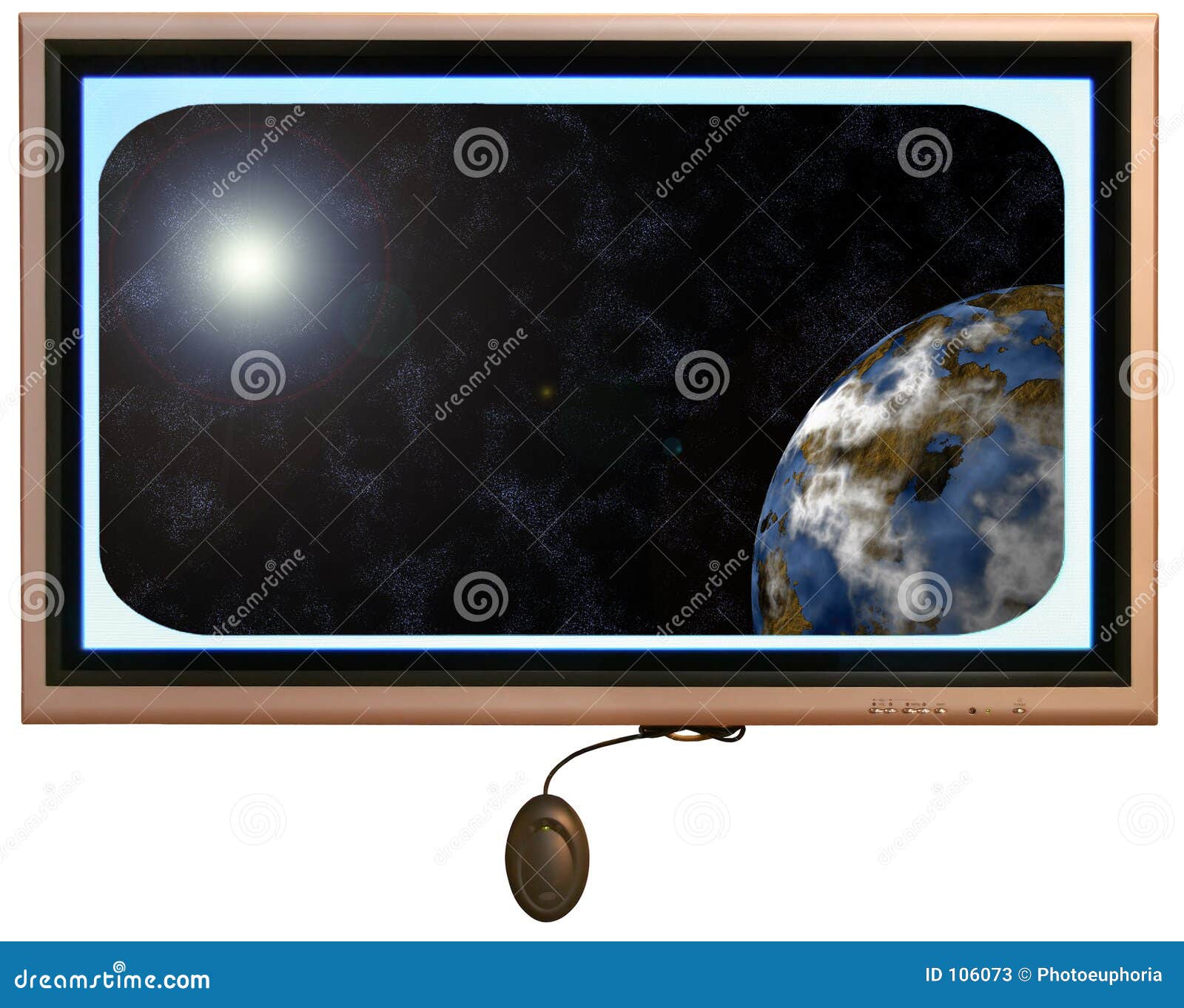 flatscreen monitor with sun and planet in display