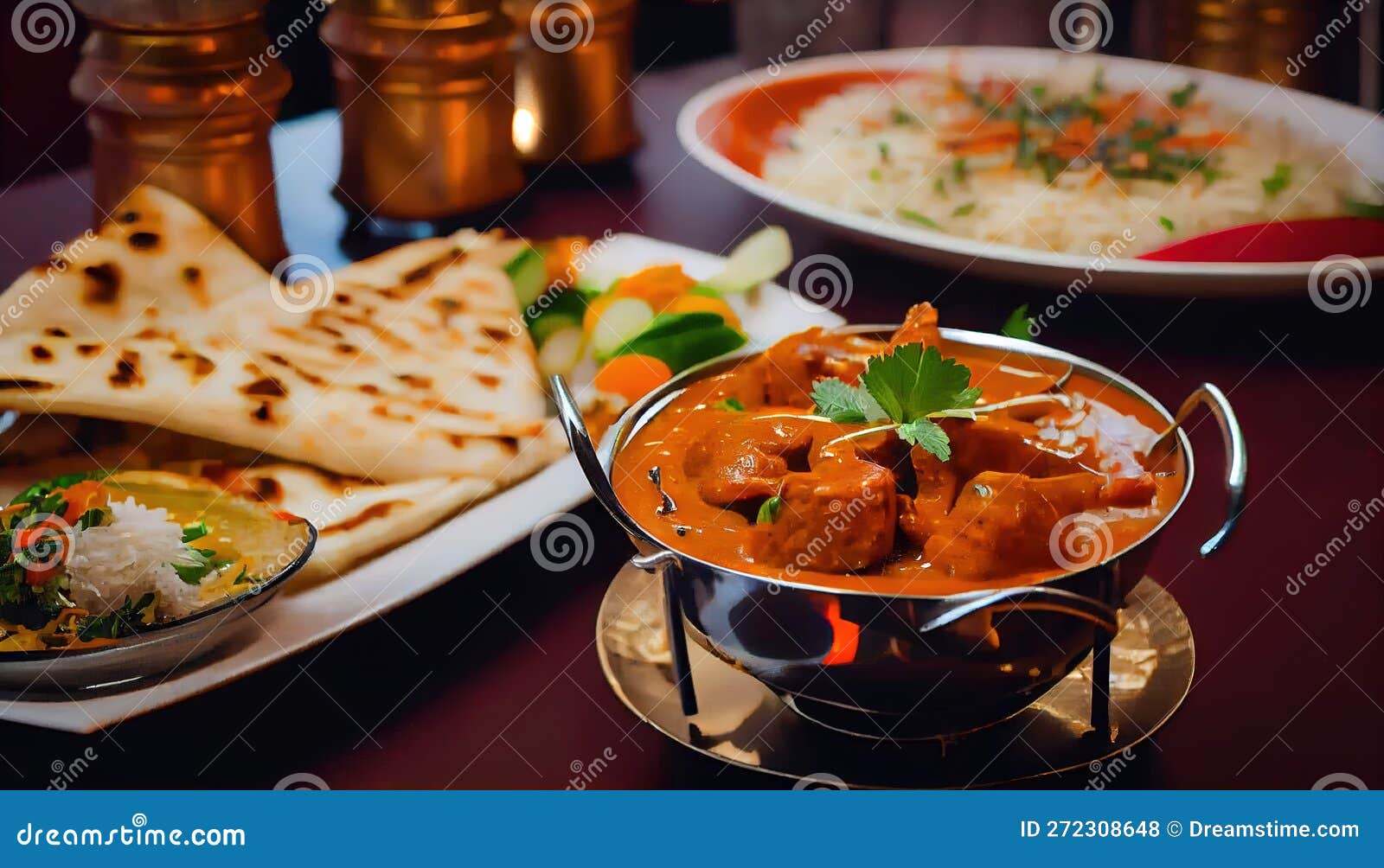 Flavorful Chicken Tikka Masala and Basmati Rice Dish, Indian Restaurant
