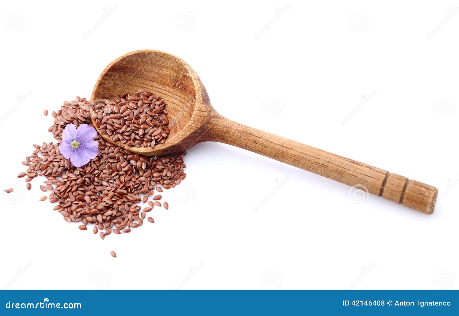 Flax with wooden spoon stock photo. Image of closeup 42146408