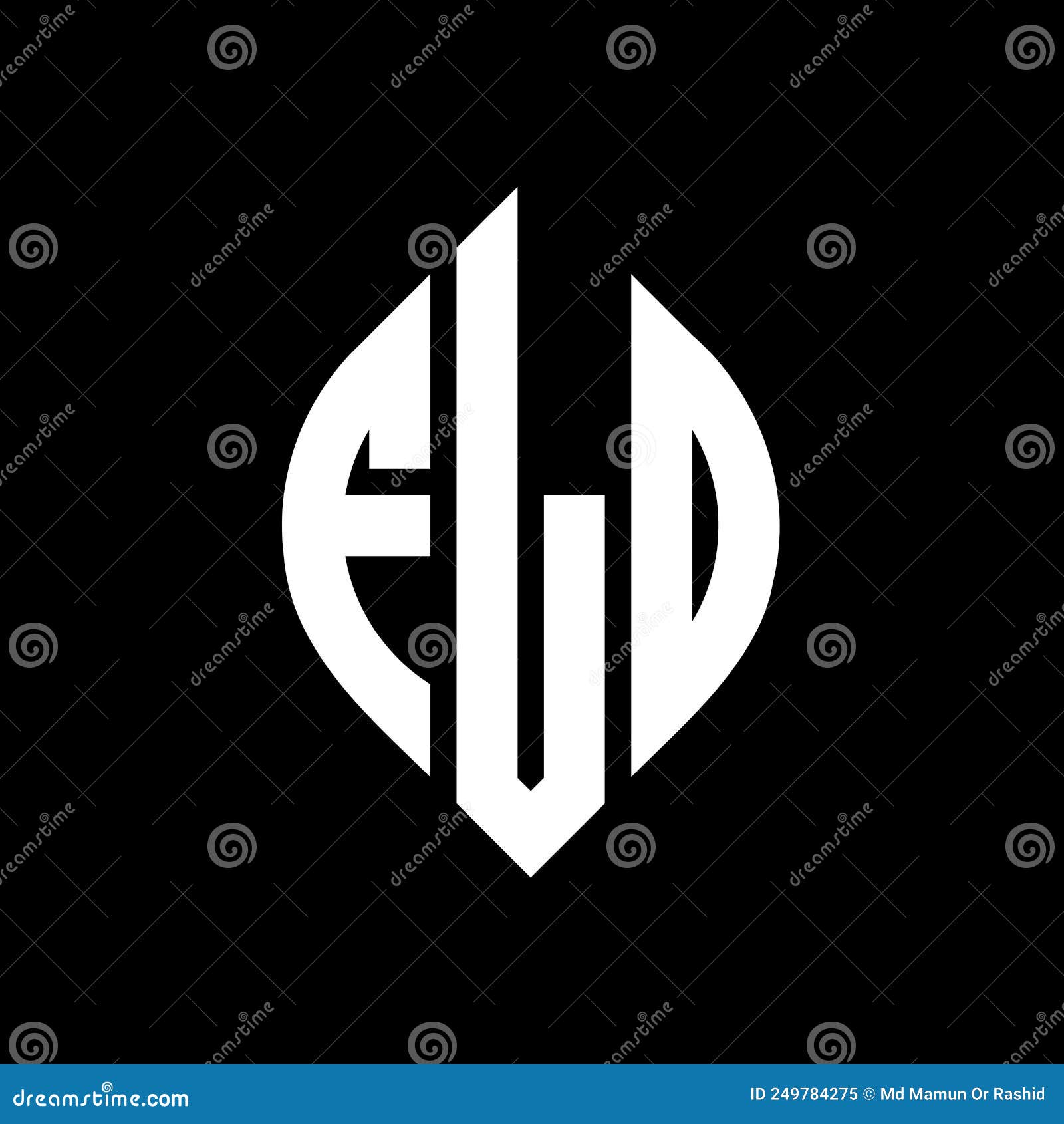 fld circle letter logo  with circle and ellipse . fld ellipse letters with typographic style. the three initials form a