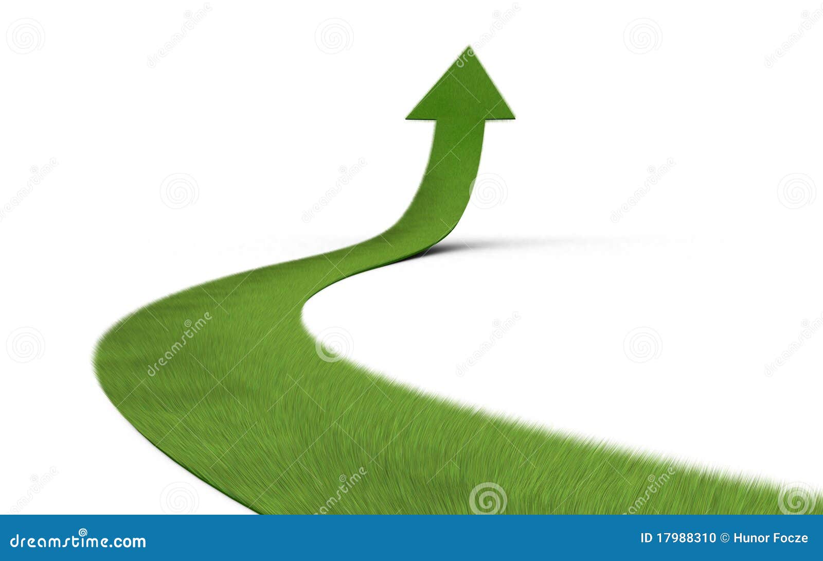3d rindió imagen de una flecha ascendente de la hierba aislada sobre el fondo blanco. Representa concepto del crecimiento.