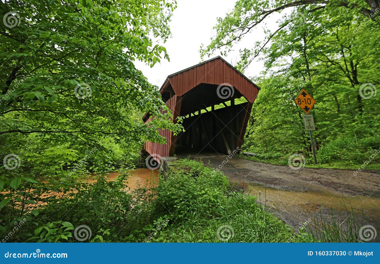 Fletcher Covered Bridge in the Forest, 1891 West Virginia Stock Photo
