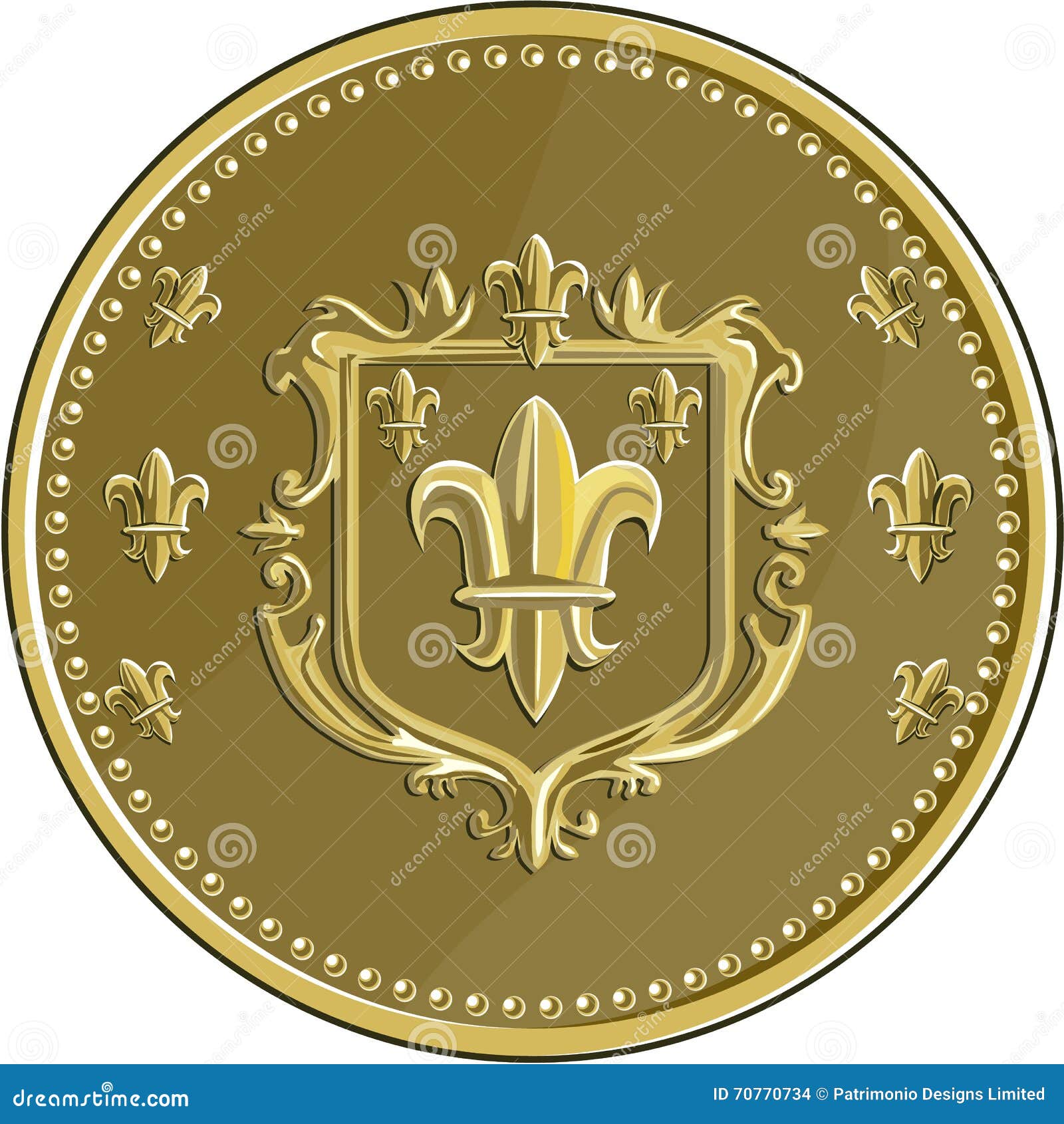 fleur de lis coat of arms gold medal retro