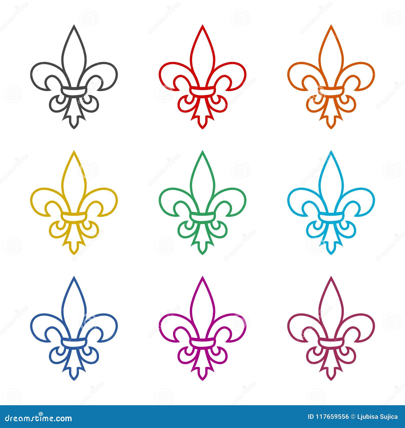 Fleur De Lis Icon, Fleur-de-lis Sign, Color Icons Set Stock Vector ...