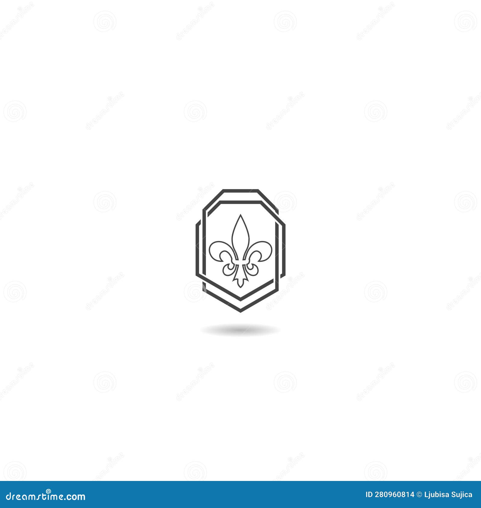 fleur de lis line shield icon with shadow