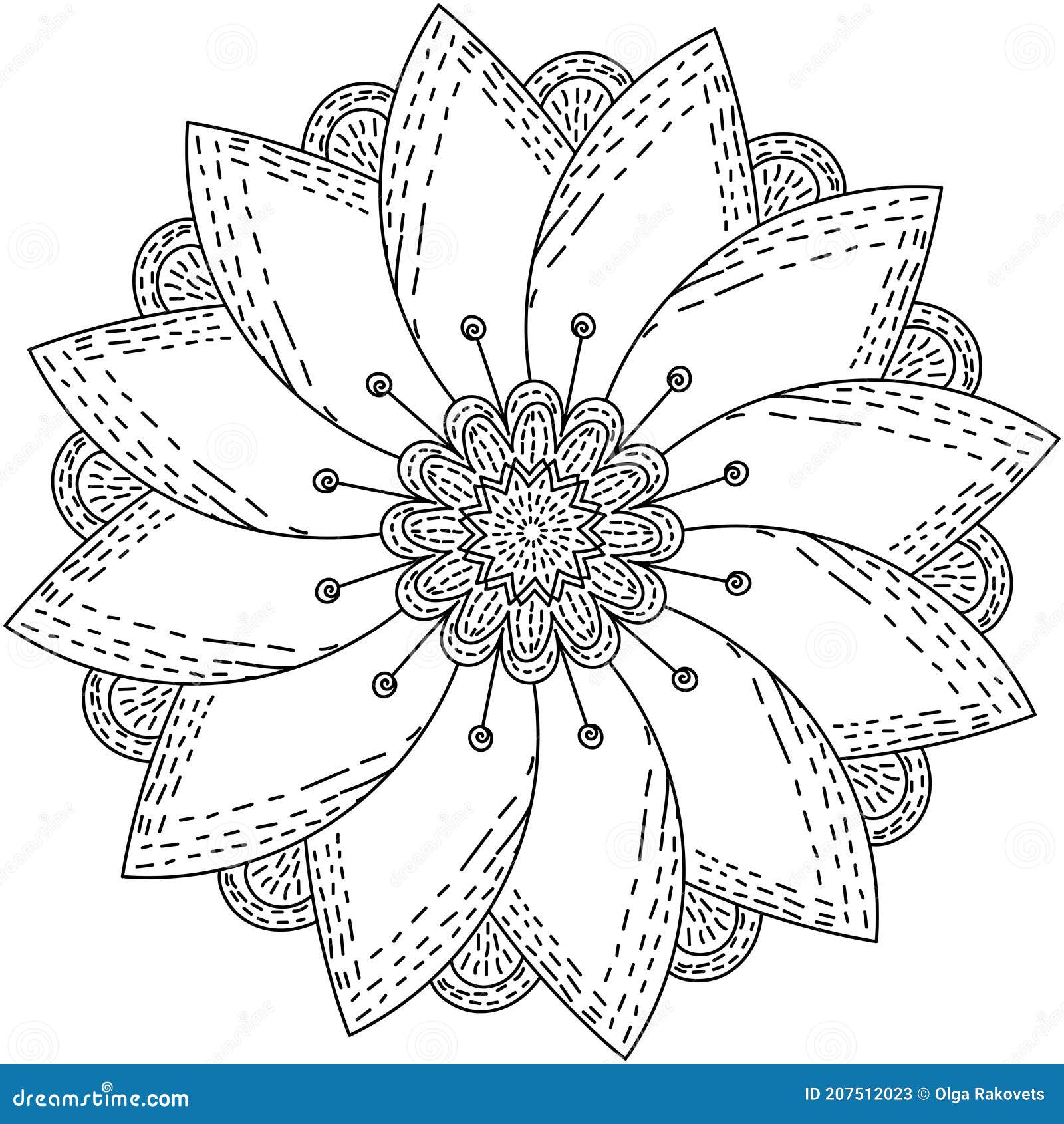 Fleur De Mandala Avec Le Petit Ombrage Au Centre Et Le Long Du Bord De La  Page De Coloration Zen De Pétales Pour Les Petits Et Les Illustration de  Vecteur - Illustration