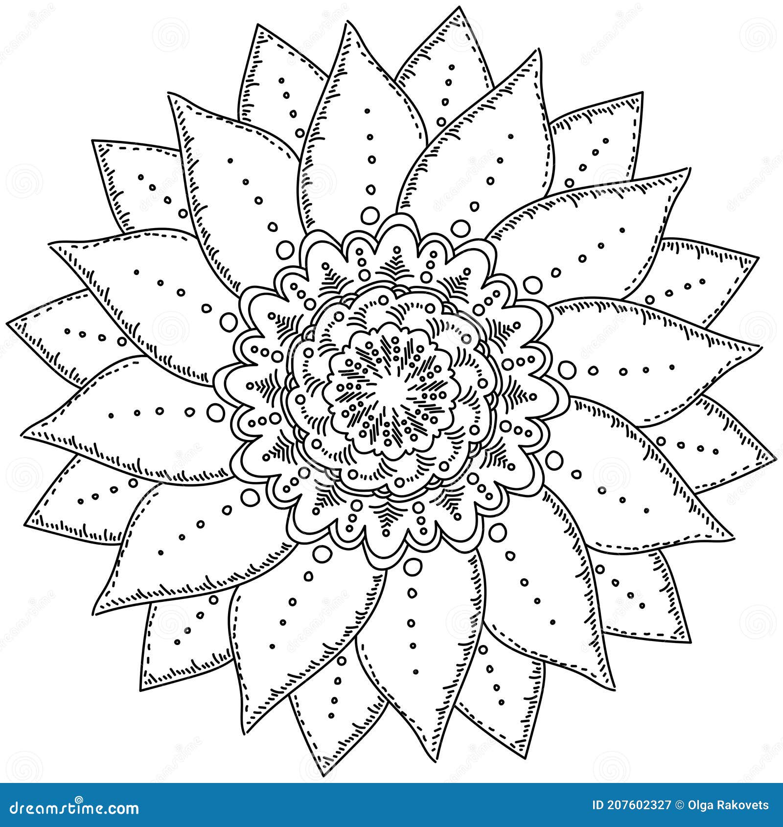 Fleur De Mandala Avec Le Petit Ombrage Au Centre Et Le Long Du Bord De La  Page De Coloration Zen De Pétales Pour Les Petits Et Les Illustration de  Vecteur - Illustration