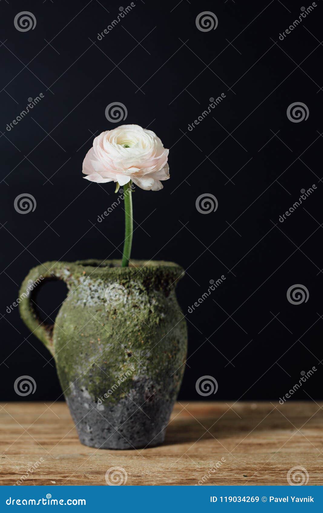 Fleur Rose Douce Simple De Renoncule Dans Un Vase à Vintage Sur Une Table  En Bois Image stock - Image du tableau, vacances: 119034269