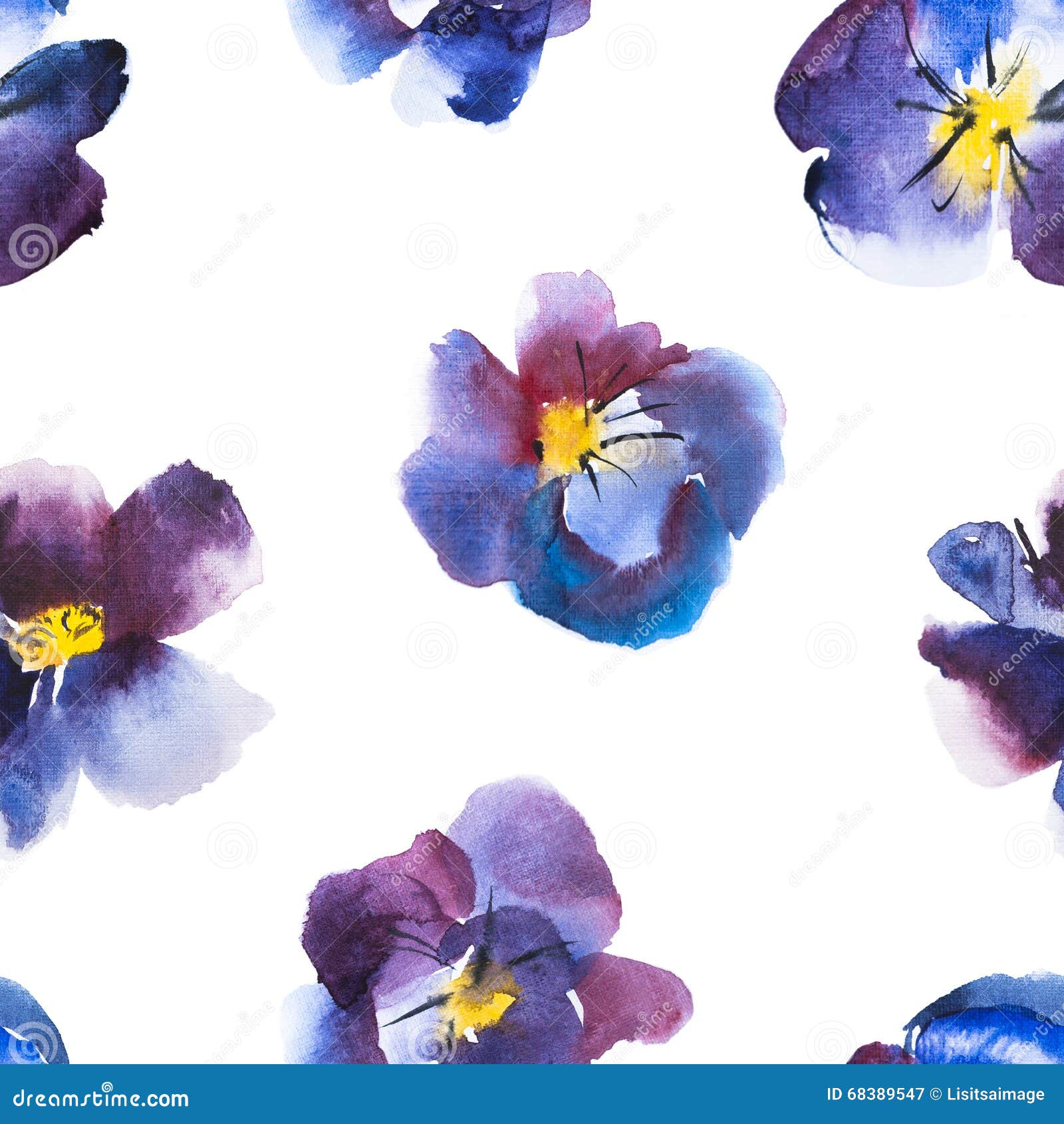 Fleur Violette Et Bleue De Modèle Sans Couture D'aquarelle De Haute Qualité  De Pensée, Conception Tirée Par La Main Illustration Stock - Illustration  du lame, papier: 68389547