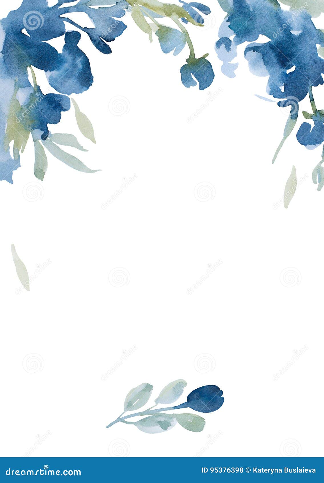Fleurs Bleues D'aquarelle Avec L'herbe Grise Sur Le Fond Blanc Pour  Illustration Stock - Illustration du configuration, bleu: 95376398