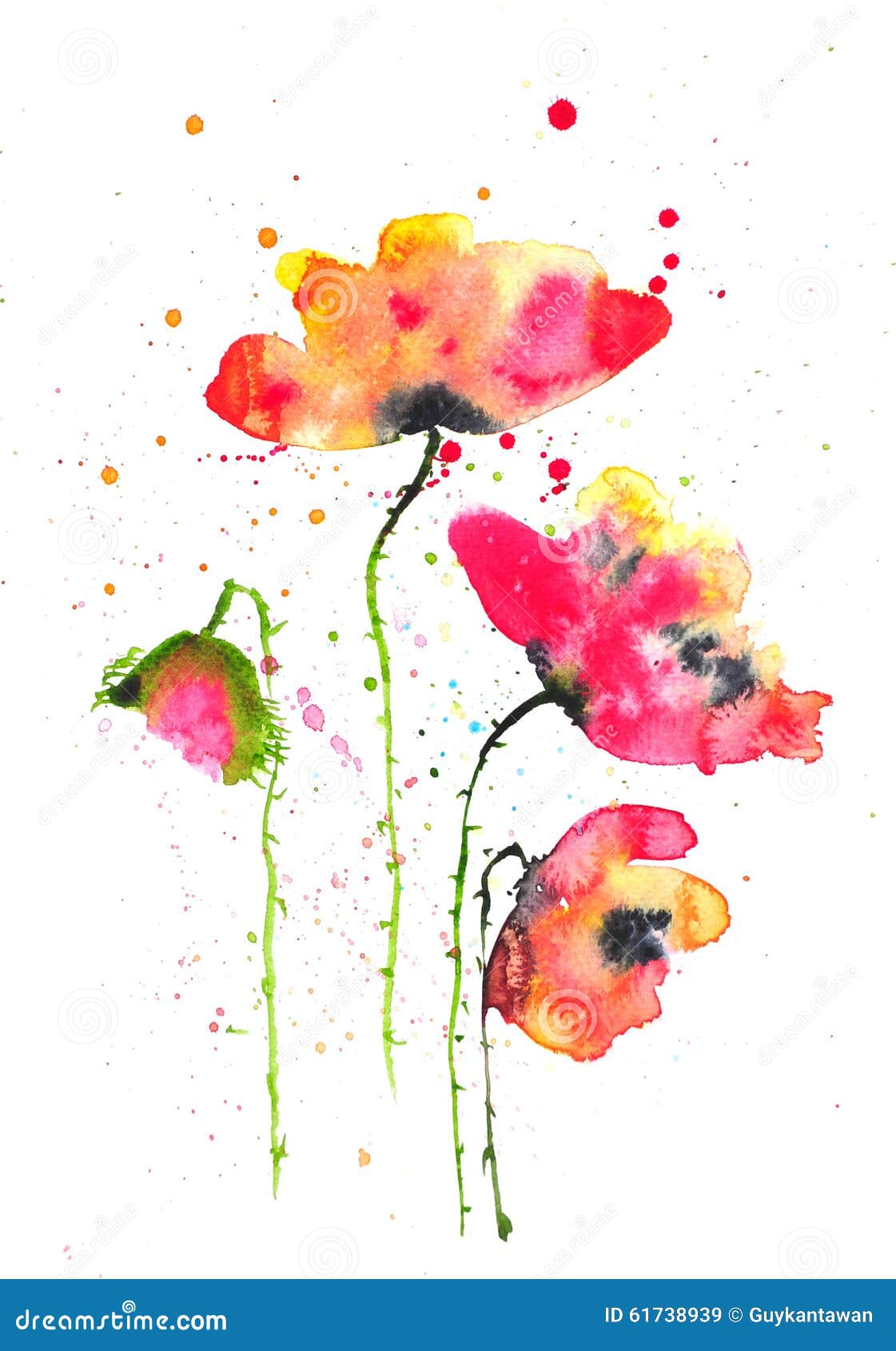 Fleurs Modernes De Pavot, Illustrateur D'aquarelle Illustration Stock -  Illustration du papier, beau: 61738939