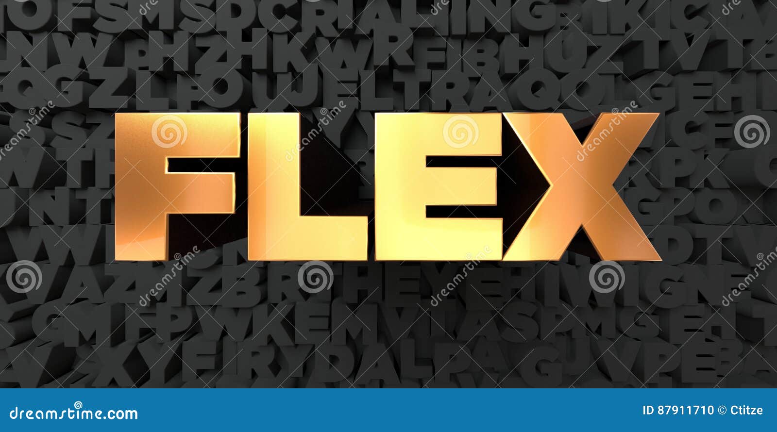 Flex - Gold Text on Black Background - 3D Rendered Royalty Free ...