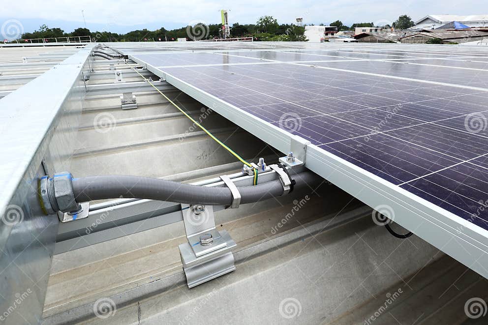 Flexible Conduit Connected To Wireway of Solar Rooftop System Stock