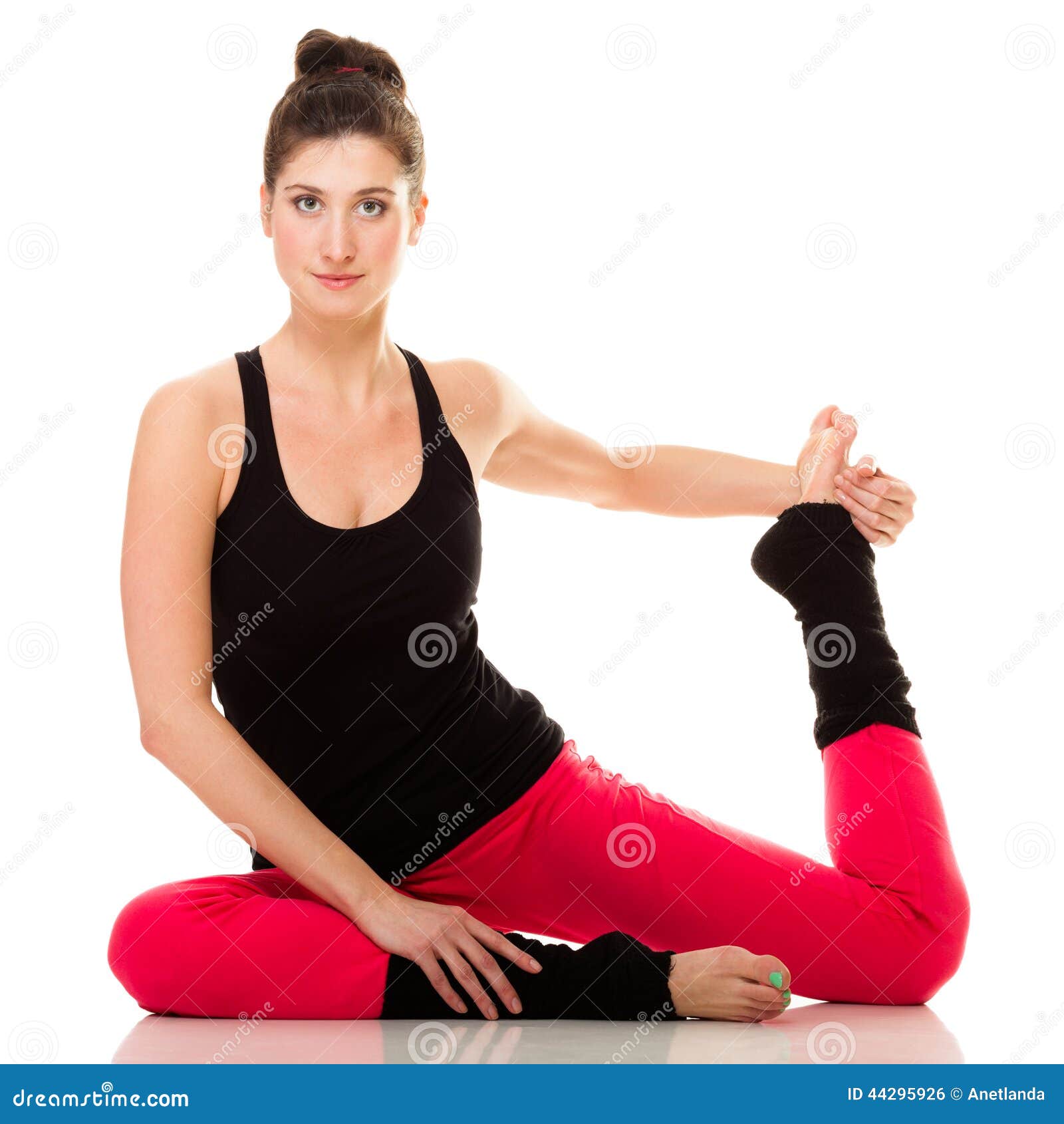 Flexible Girl Doing Stretching Pilates Exercise Stock