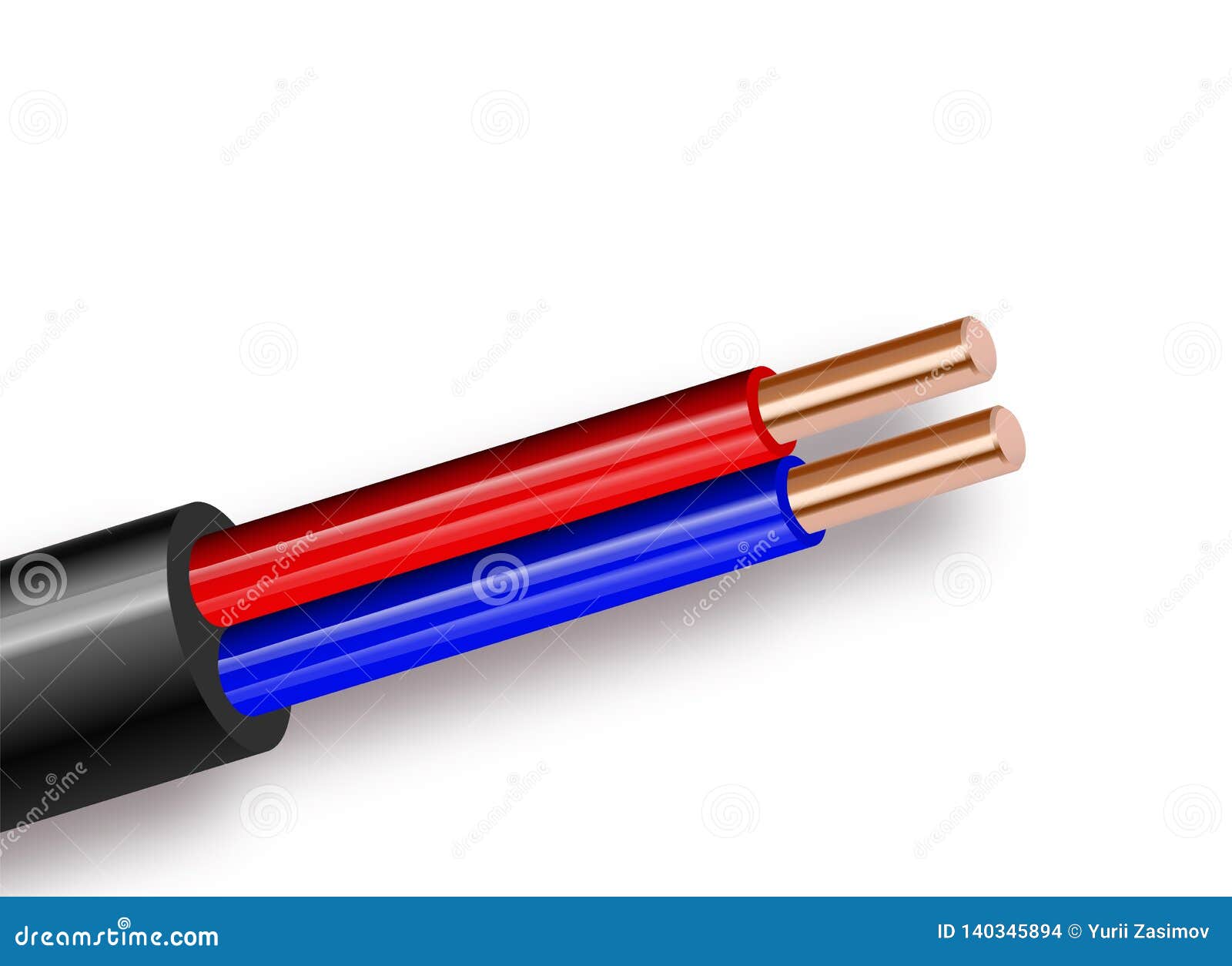 Flexible Twowire Electrical Copper Cable Isolated on White Background