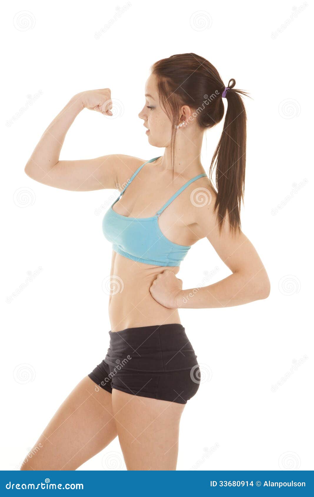 Flexing Arm Looking at Muscle Stock Photo Image of muscle, look 33680914