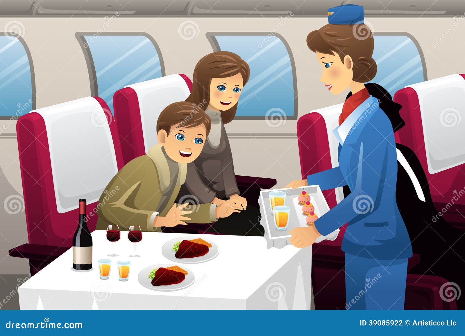 Flight Attendant Serving Food Cartoon