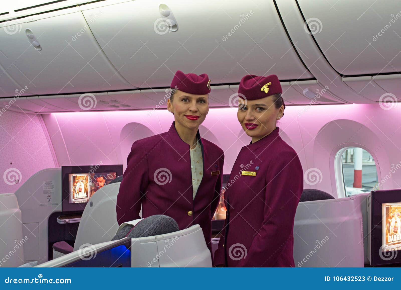 Flight Attendants On Board Boeing 787 Qatar Airways Airlines