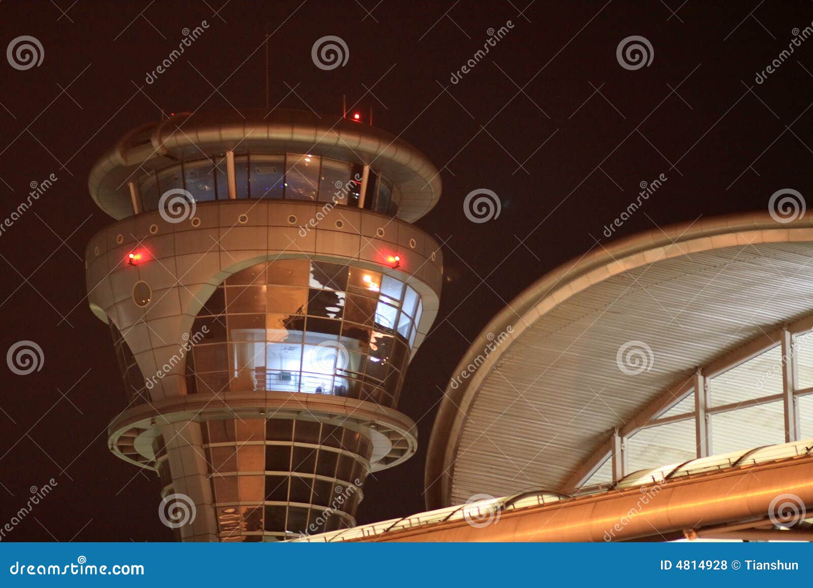 Flight control tower stock photo. Image of tower, night 4814928