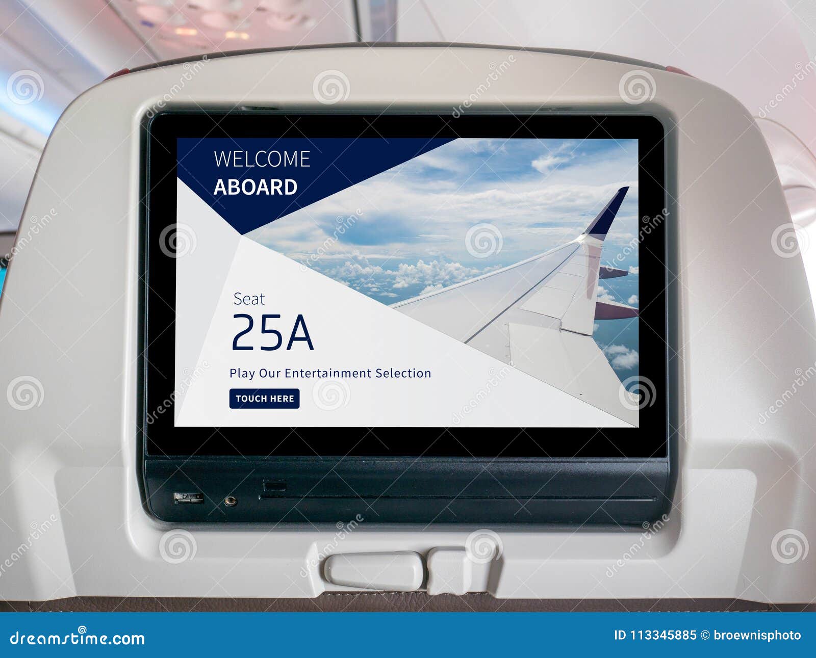 in-flight entertainment screen, inflight screen, seatback screen in airplane