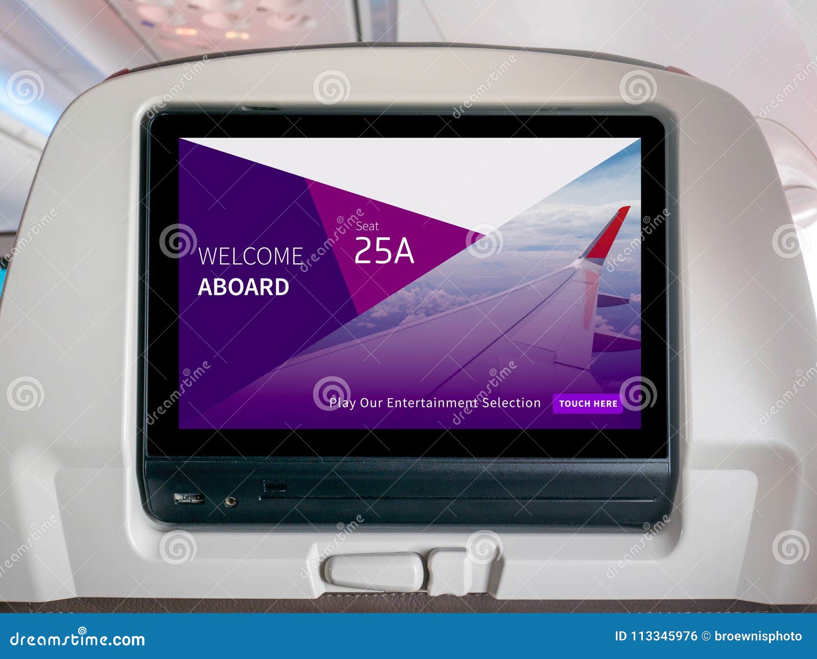 in-flight entertainment screen, inflight screen, seatback screen in airplane