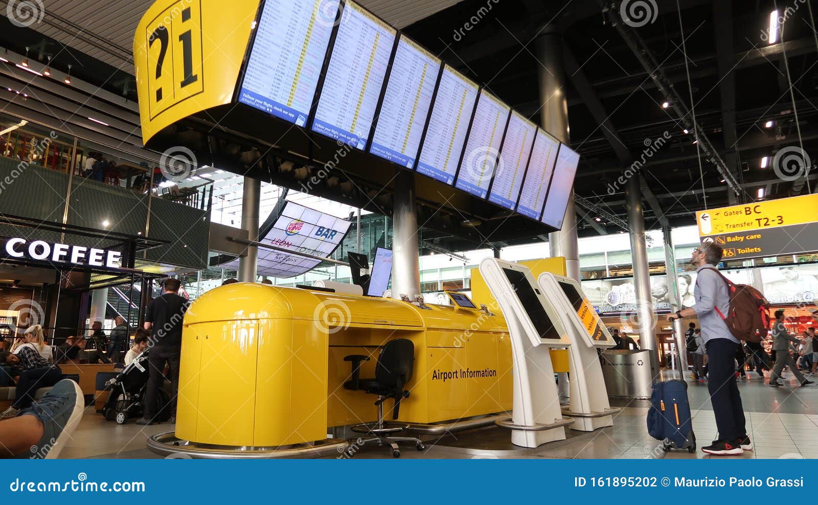 Flight Info Board At Amsterdam Schiphol Airport Help Desk With