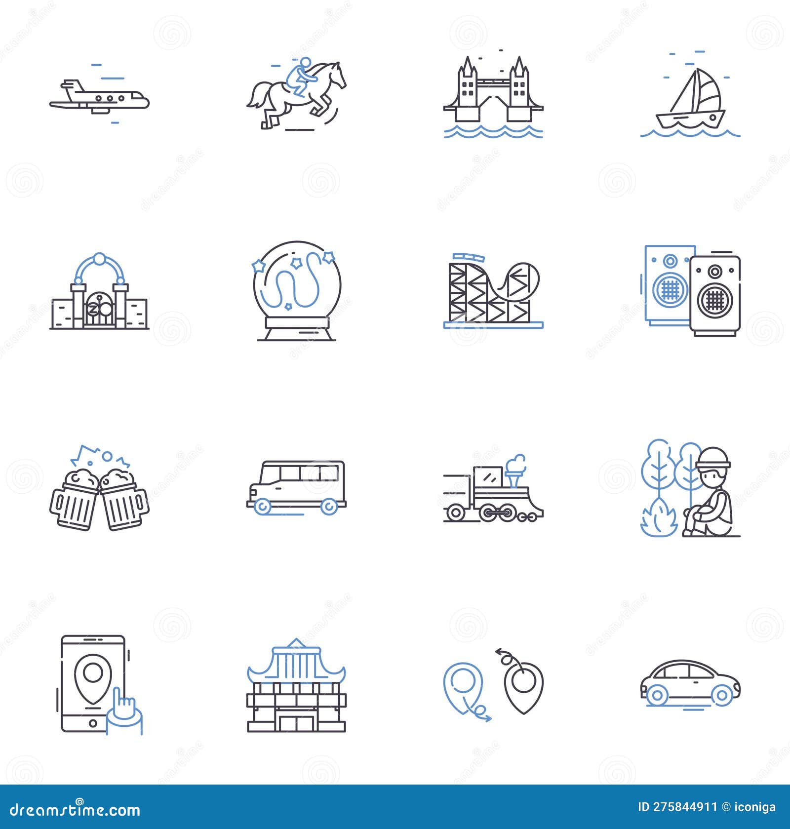 flight line icons collection. takeoff, landing, turbulence, altitude, boarding, cockpit, pilot  and linear