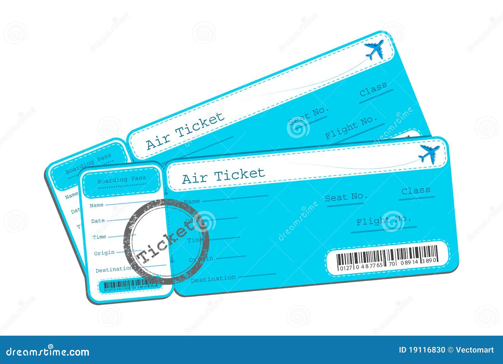 Illustration of flight ticket on isolated background.