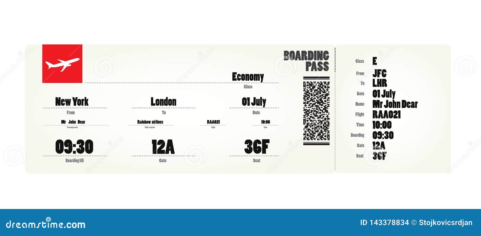 Flight Ticket, Boarding Pass Stock Vector Illustration of class