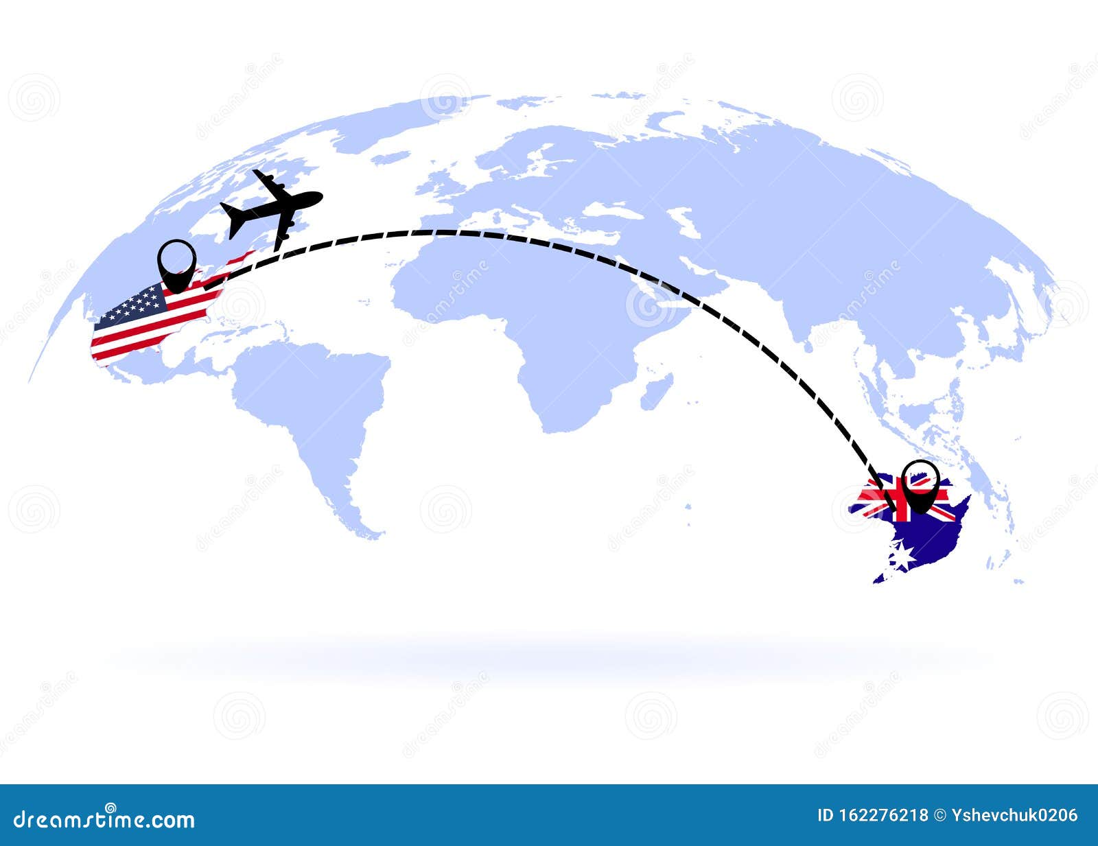 Flight From Usa To Australia Above World Map. Airplane Arrives To Australia. The World Map. Airplane Line Path. Vector Stock Vector - Illustration Of Airport, Europe: 162276218