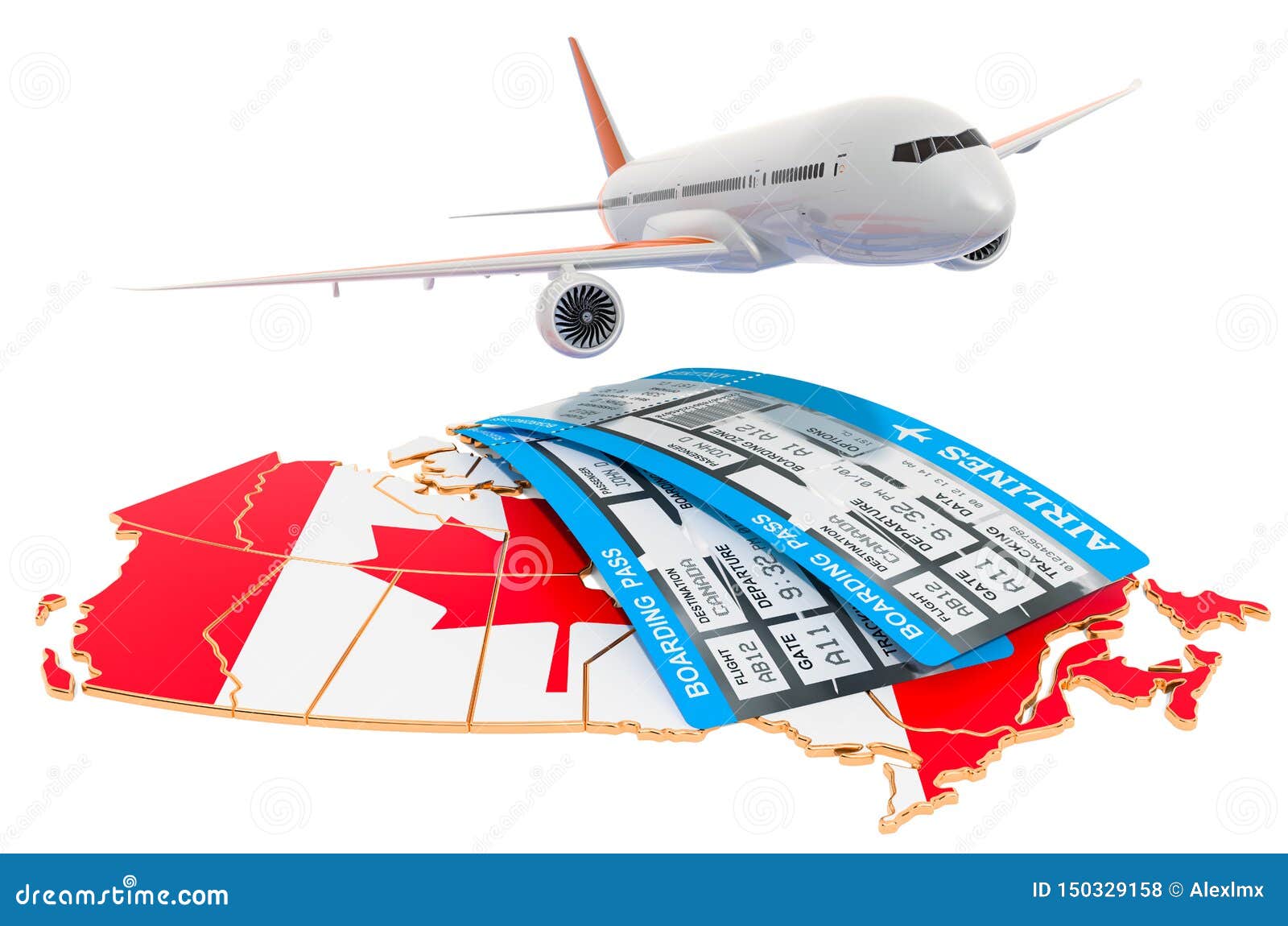 Flights To Canada Concept. 3D Rendering Stock Illustration