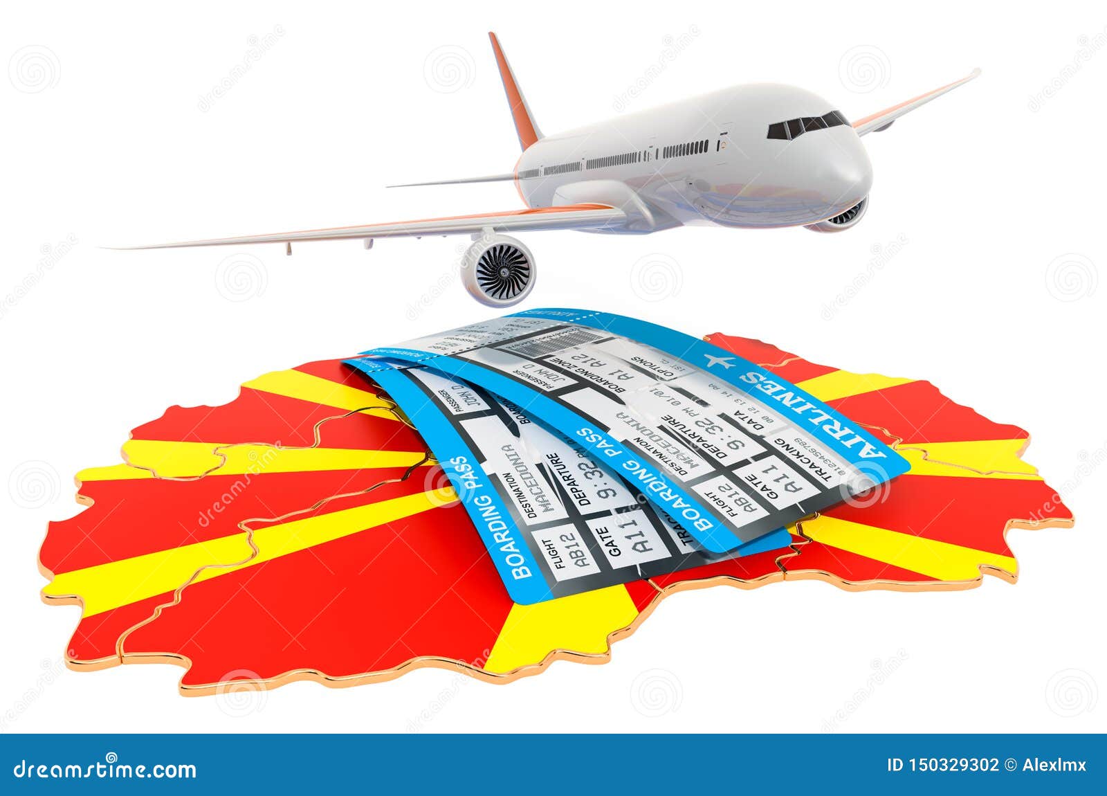 Flights To Macedonia Concept. 3D Rendering Stock Illustration