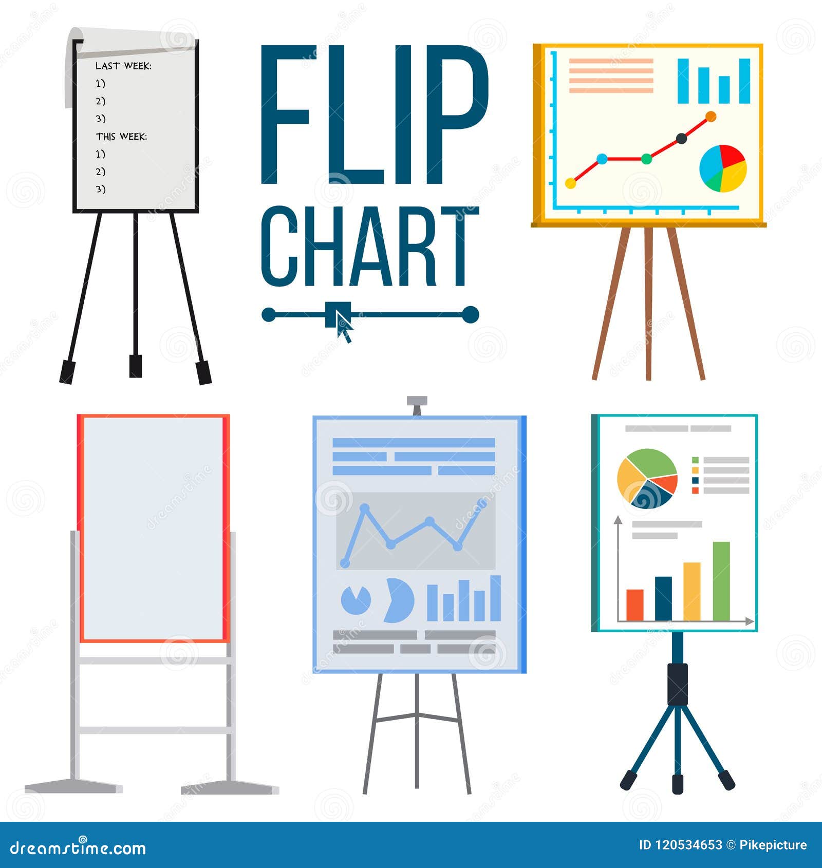 Flip Chart Set Vector. Office Whiteboard. Different Types. Presentation,  Seminar Sign. Business Info. Isolated Flat Stock Vector - Illustration of  demonstrate, graphic: 120534653