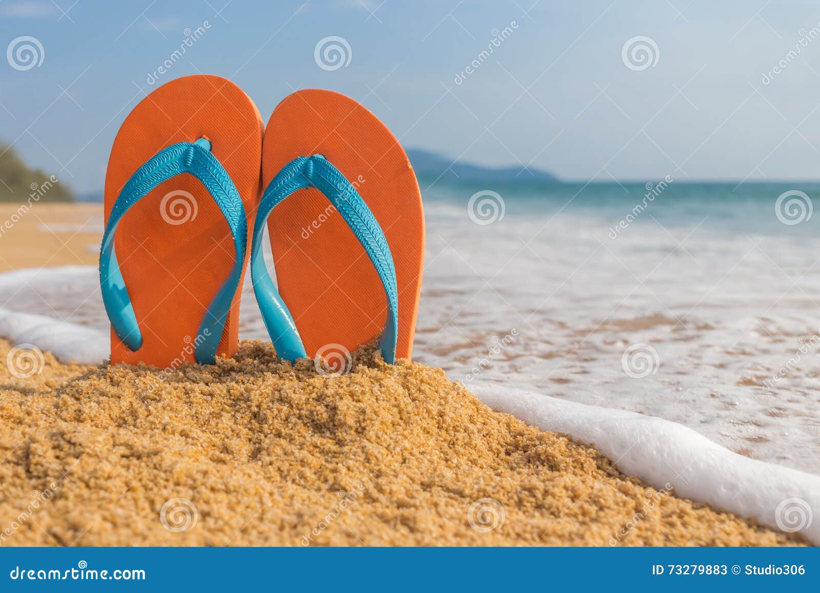 Flip-flop on the beach stock image. Image of sandals - 73279883