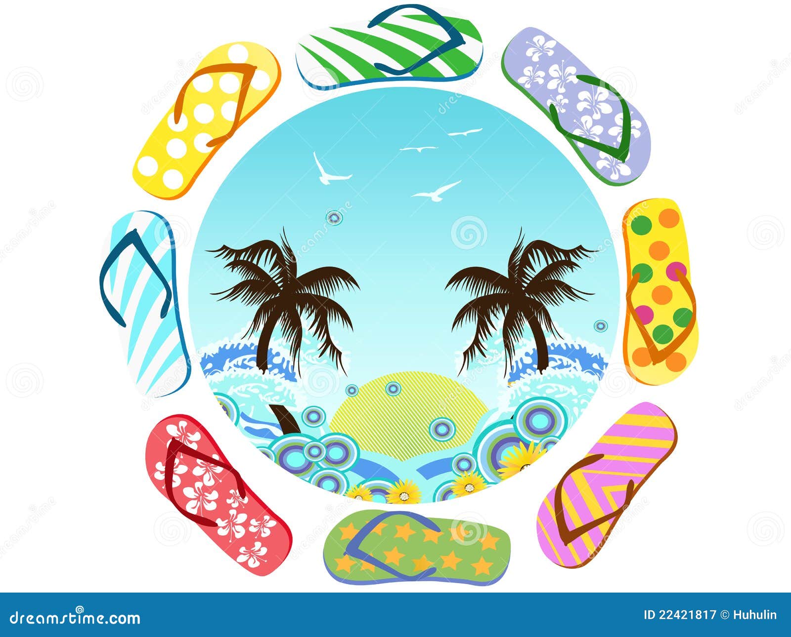Flip Flops around summer stock vector. Illustration of island - 22421817