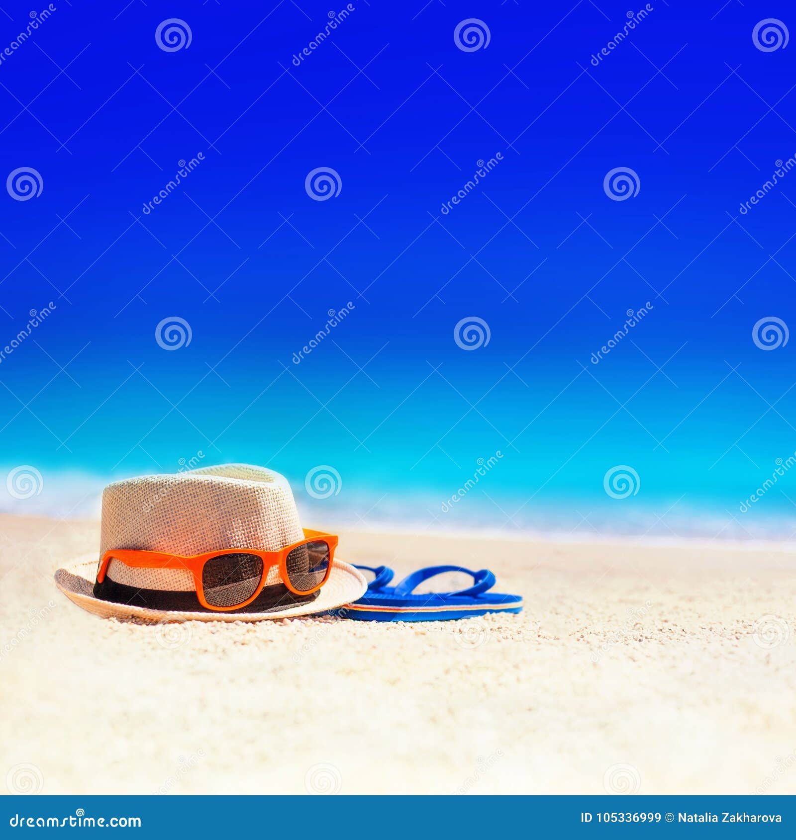 Flip Flops, Beach Hat, Sun Glasses on the Sand. Summer Vacation Stock ...