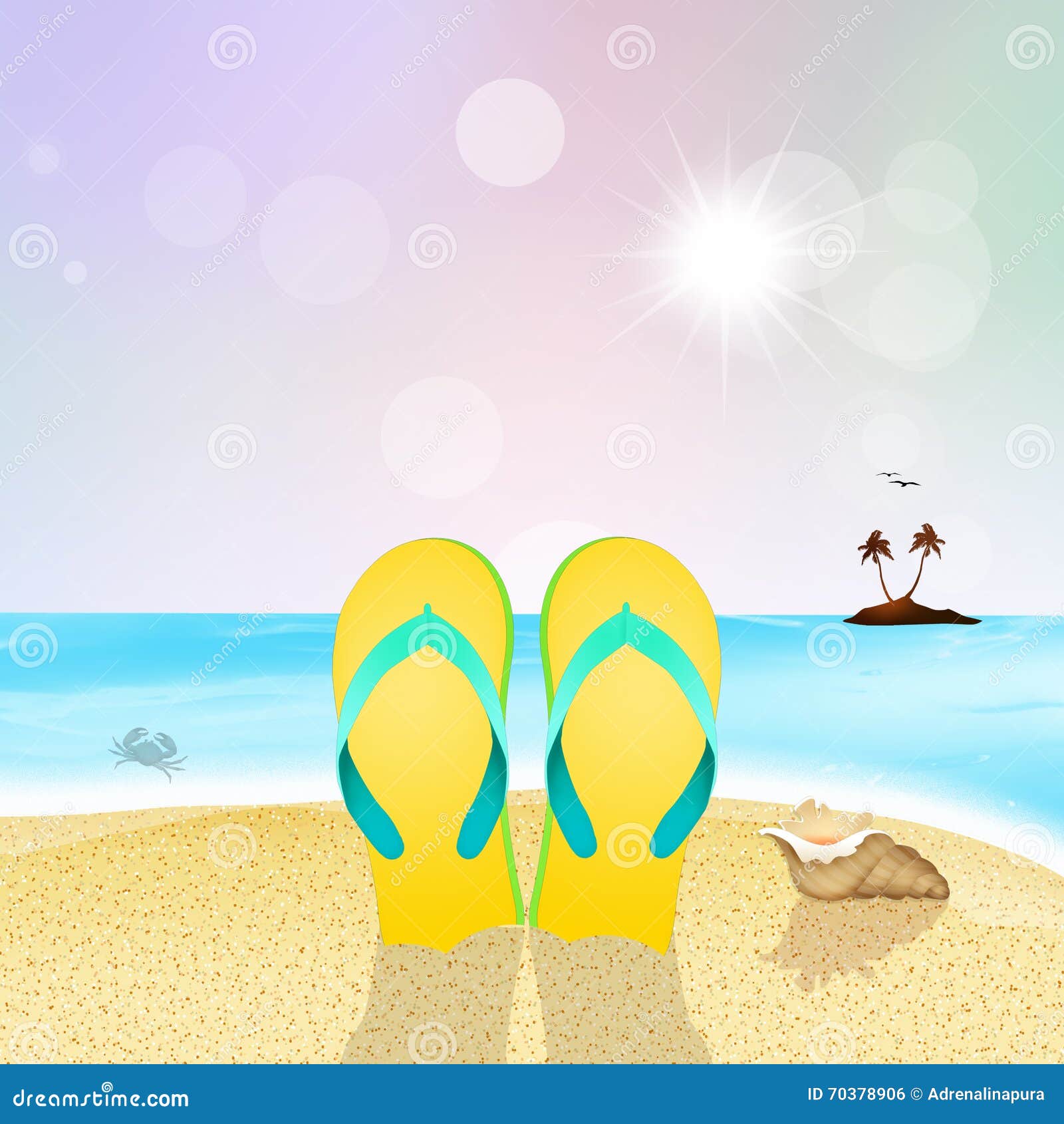 Flip flops on the beach stock illustration. Illustration of flippers ...