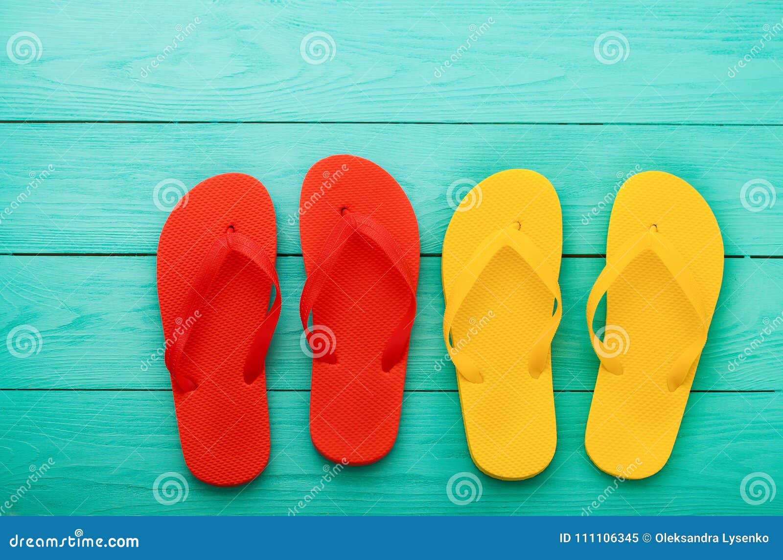 Download Flip Flops On Blue Wooden Background With Copy Space. Top ...