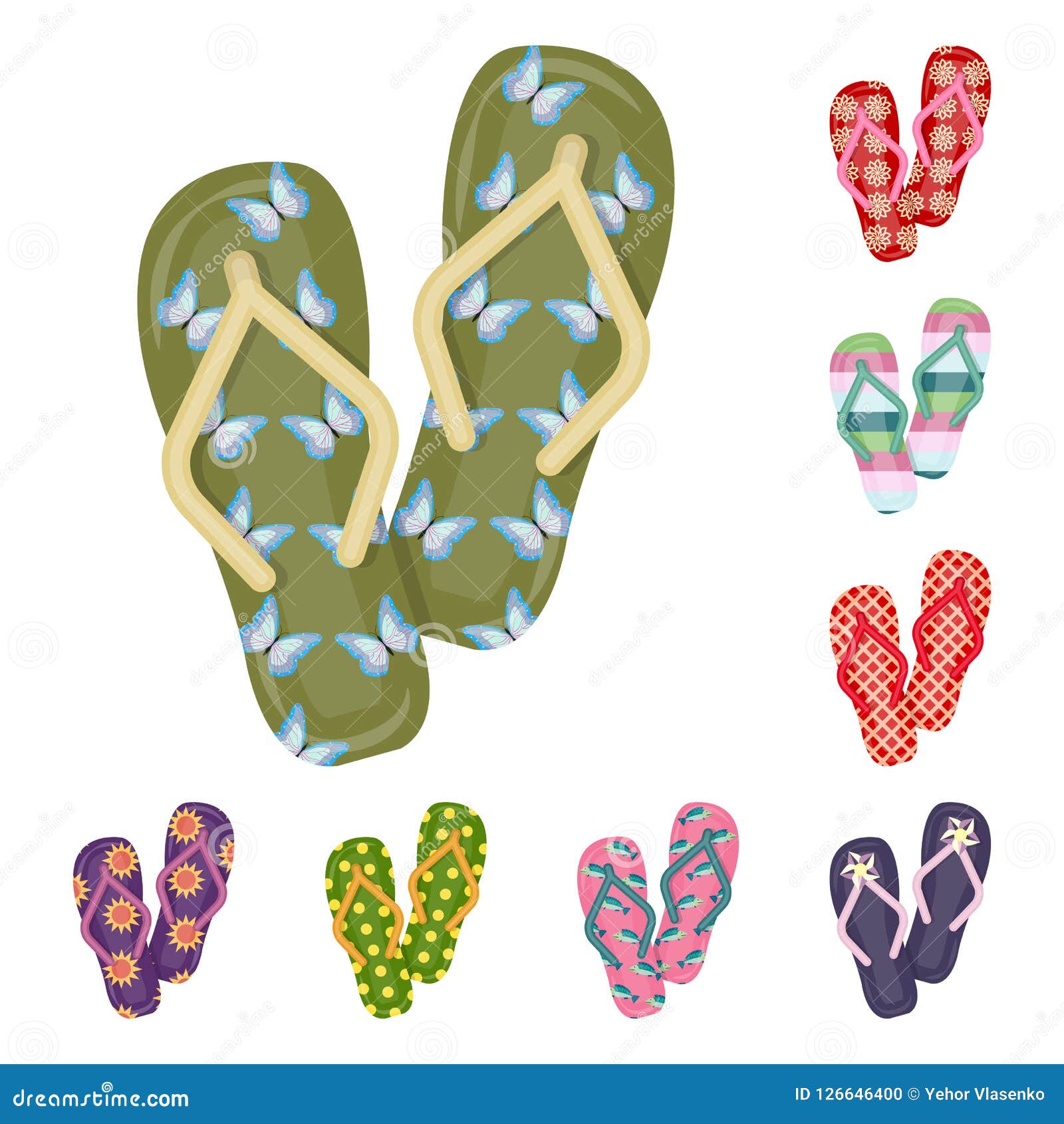 Flip-flops Cartoon Icons in Set Collection for Design. Beach Shoes ...