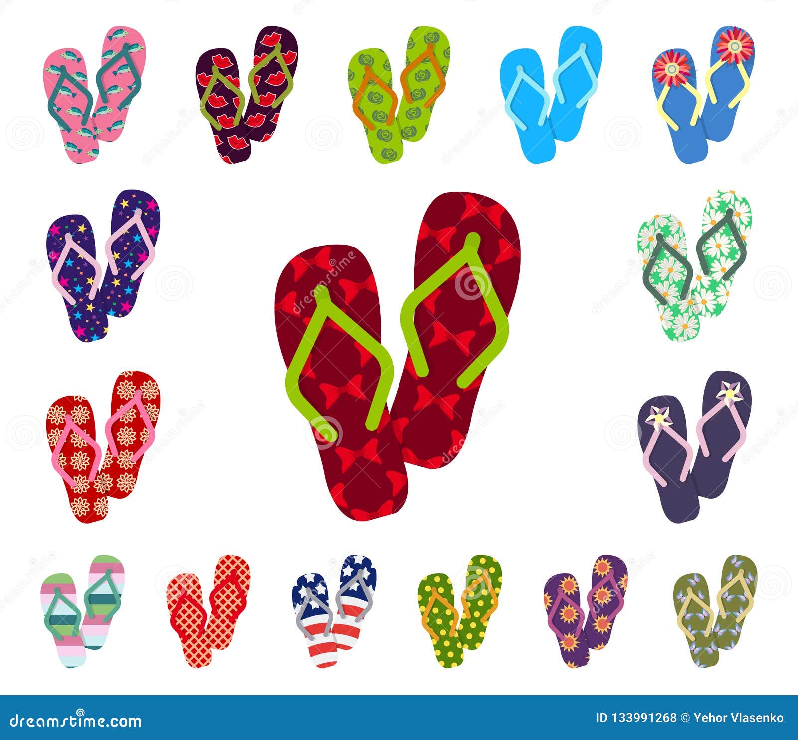 Flip-flops Cartoon Icons in Set Collection for Design. Beach Shoes ...