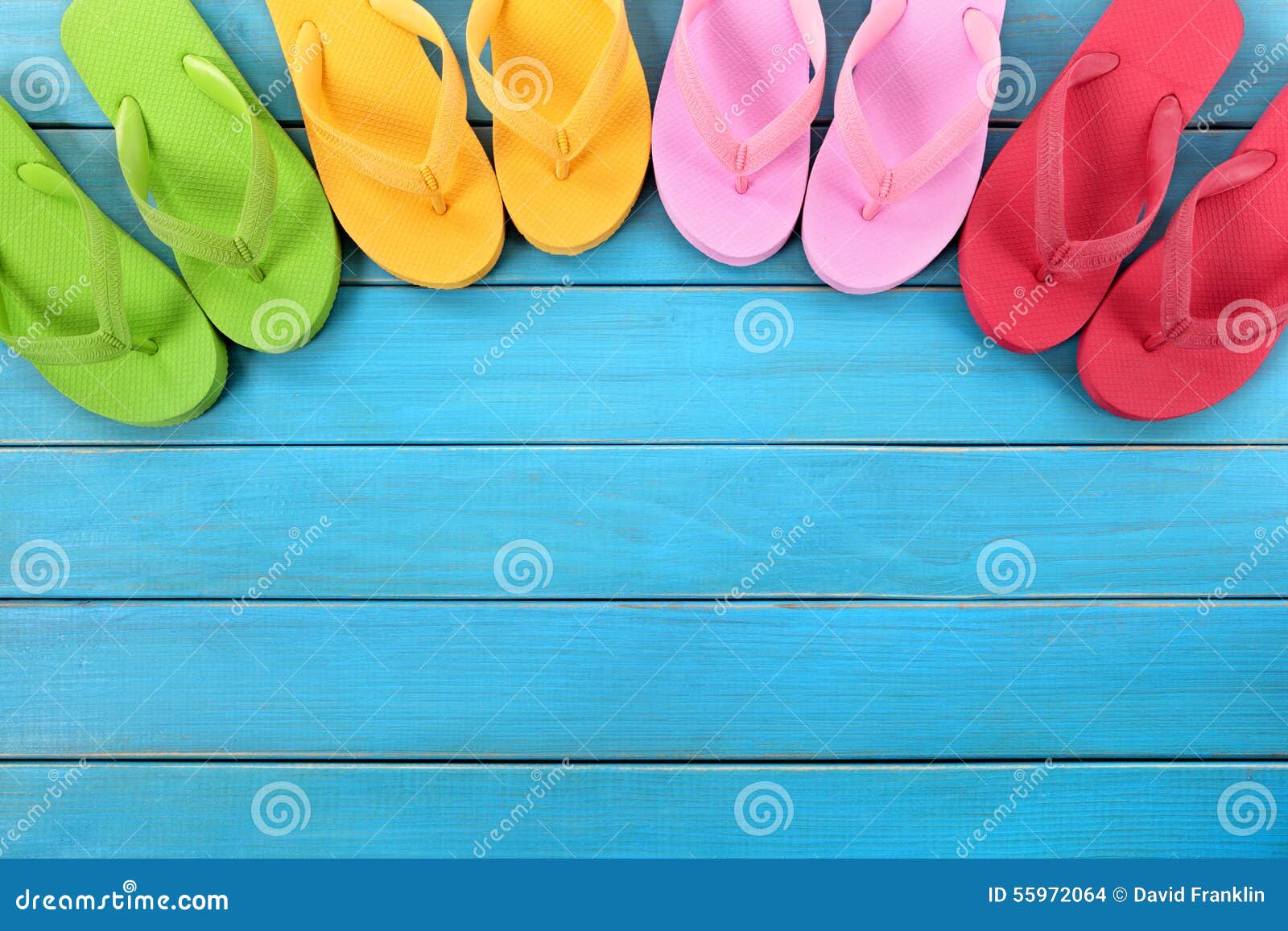 Flip Flops in a Row, Summer Background Border, Copy Space Stock Photo ...