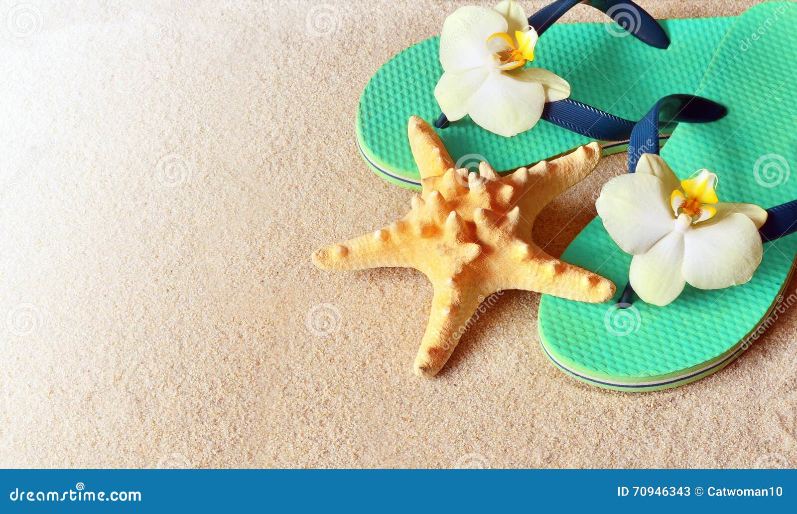 Flip Flops in the Sand with Starfish . Summertime .beach Concept. Stock ...