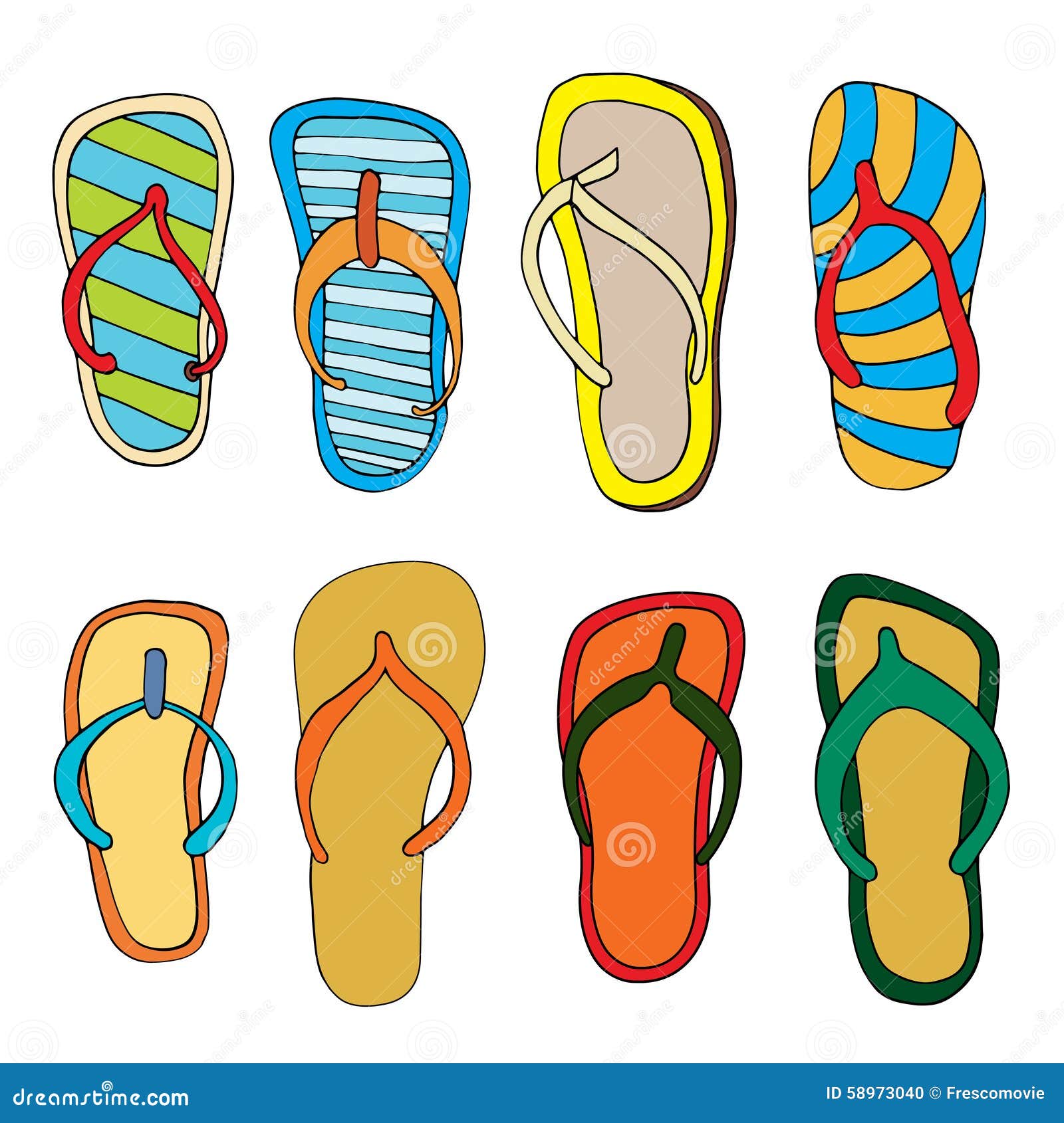 Flip flops set stock vector. Illustration of rubber, recreation - 58973040