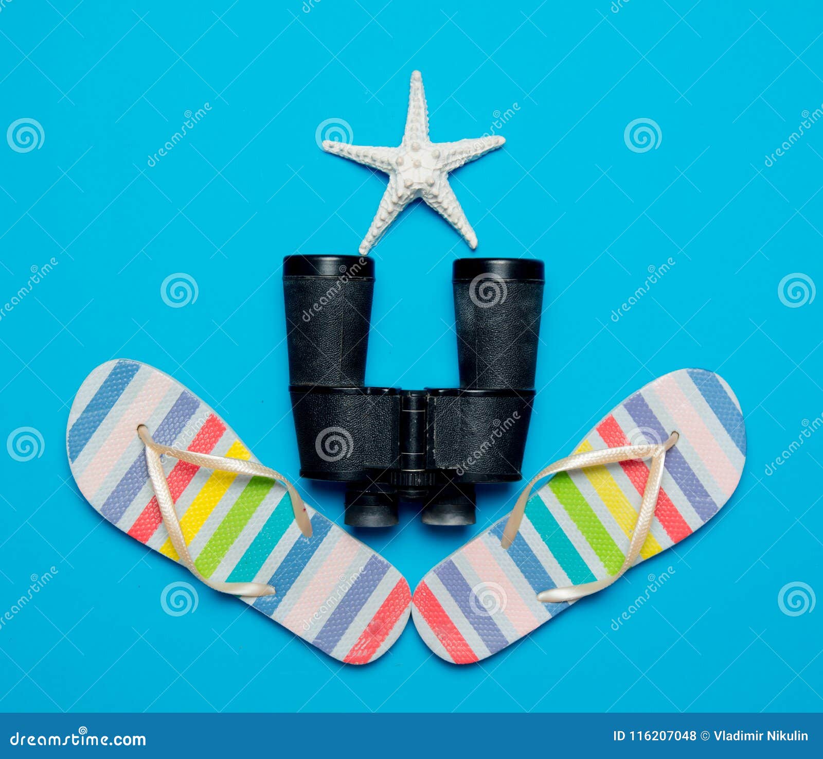 Flip Flops Shoes with Binoculars and Starfish Stock Photo - Image of ...