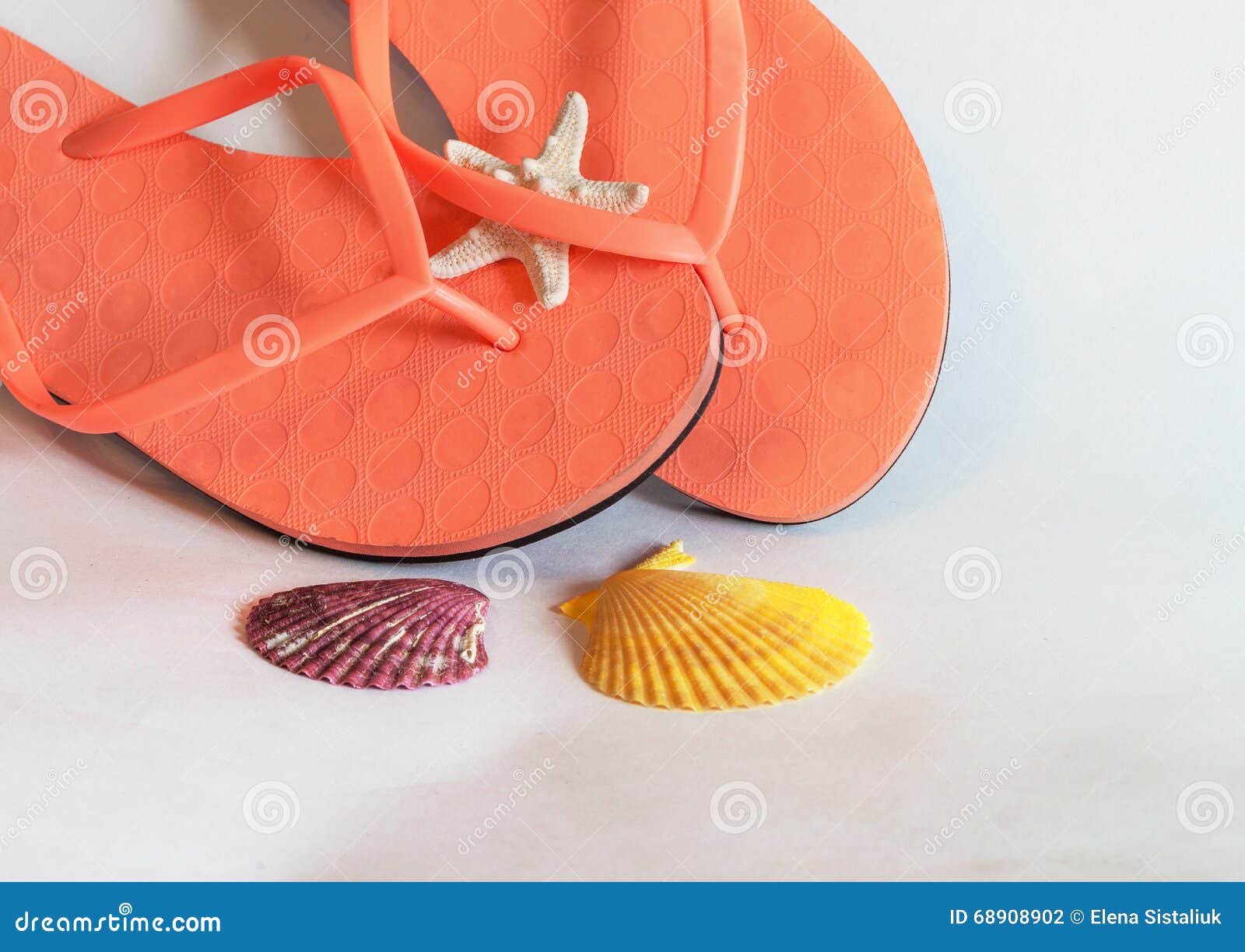Flip Flops and Star-fish on White Background. Stock Photo - Image of ...